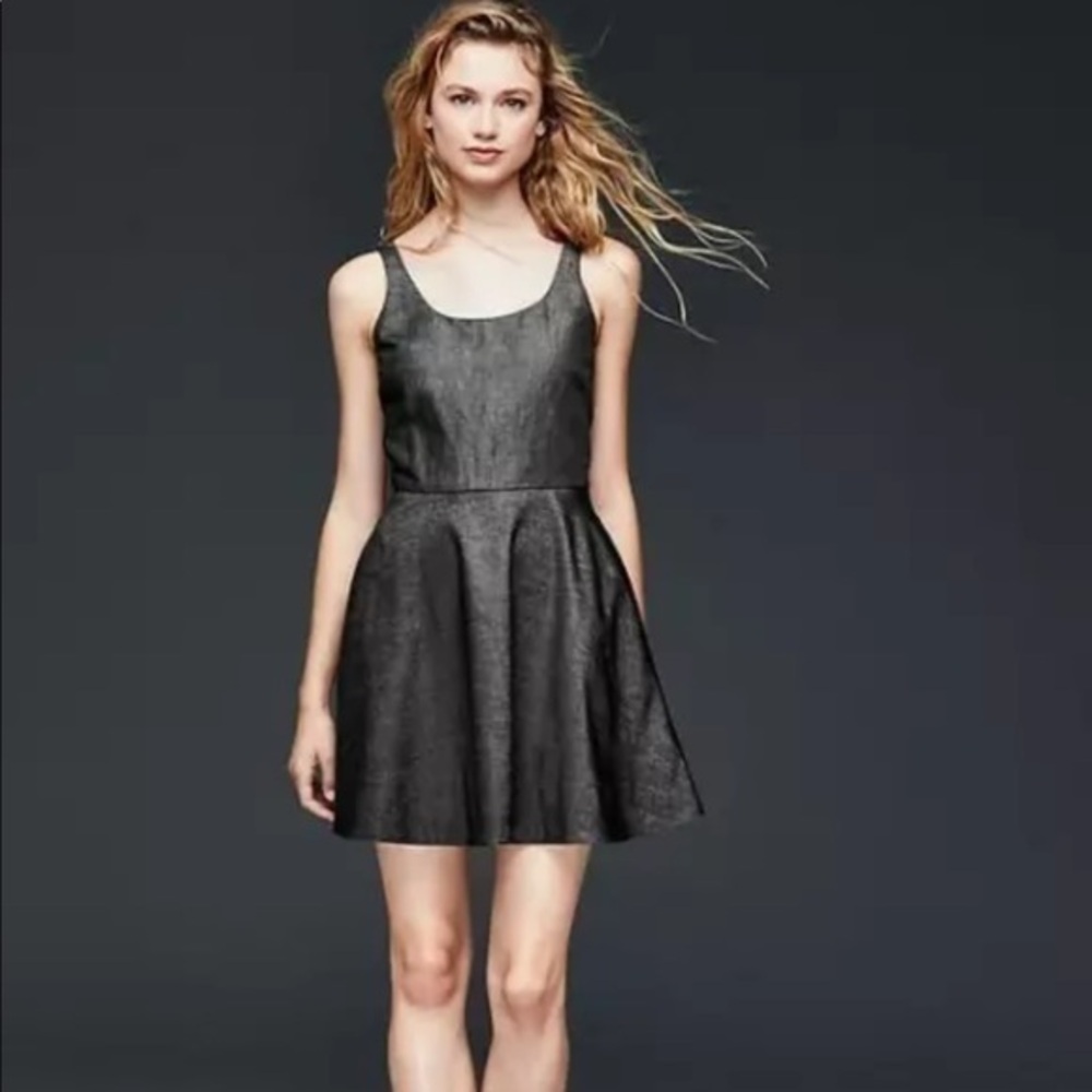 Gap Black Chambray Ballet Fit & Flare Scoop Dress 10